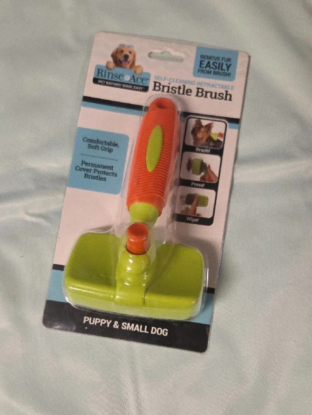 Orange & Lime Self-Cleaning Retractable Bristle Brush for Dogs